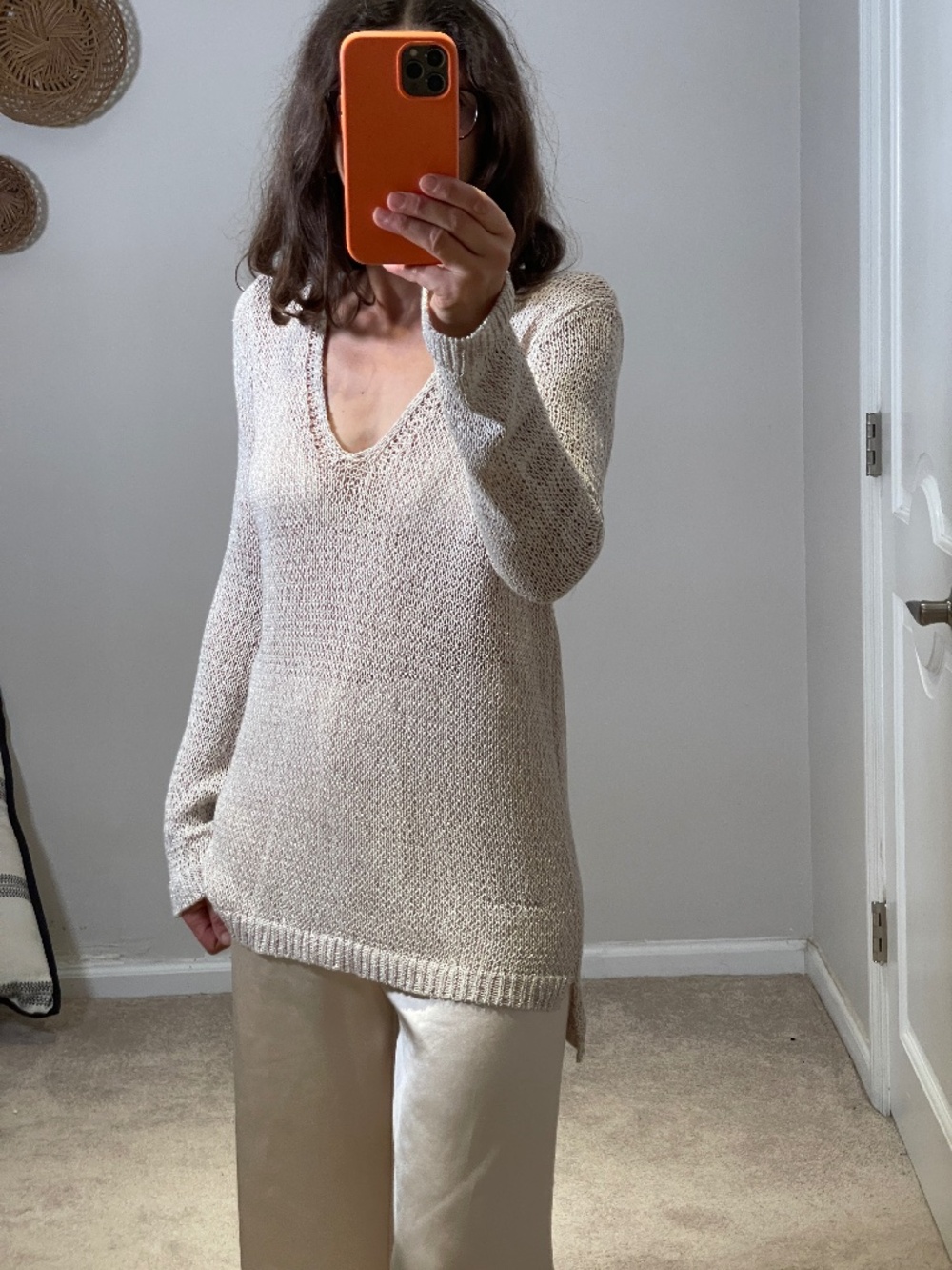 Oui mesh knit sweater ivory and silver shine women 6